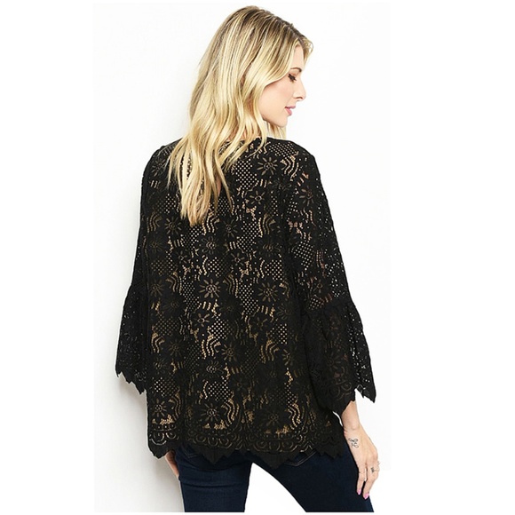 Victorian Ruffle Bell Sleeve Crochet Eyelet Blouse - Picture 3 of 7